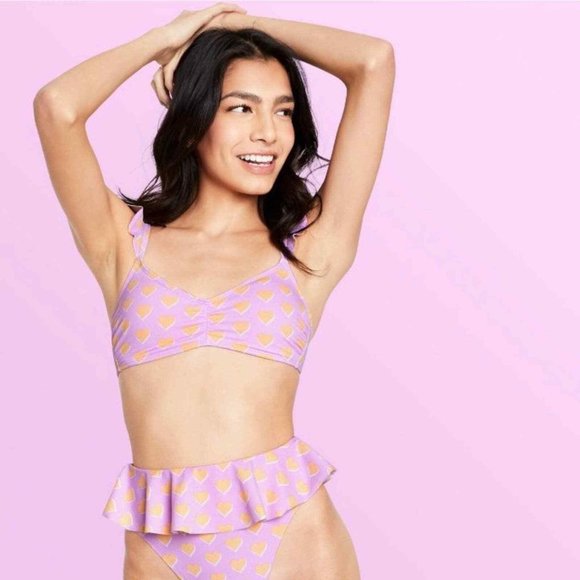 Stoney Clover Ln x Target NWT WM Purple Hearts Hi-Leg Flutter Swim Bottom Size S - Picture 12 of 12